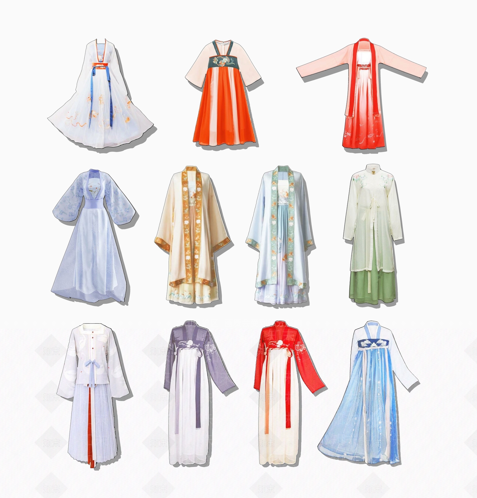 2D女士汉服服装组合SU模型下载【ID:1153337214】