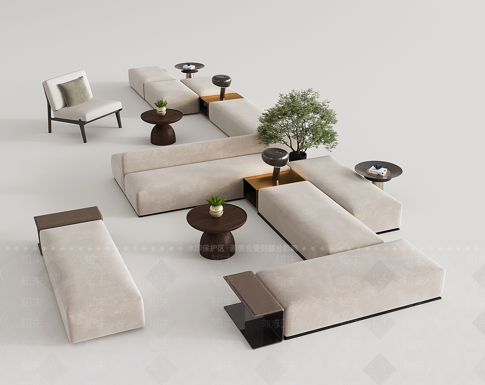 现代简约沙发茶几组合3D模型下载【ID:1153816682】