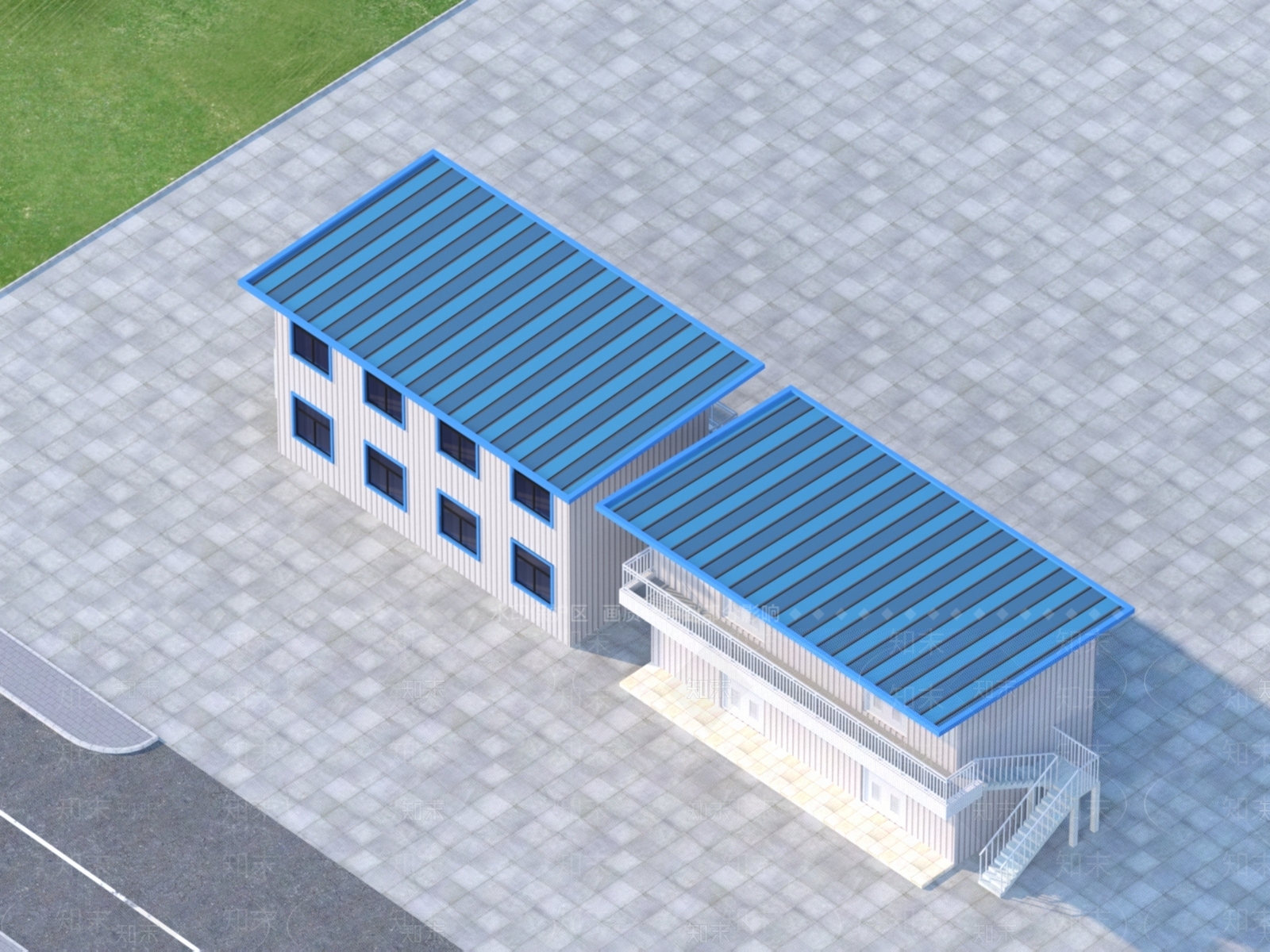 工业风钢构厂房效果图3D模型下载【ID:1153343937】
