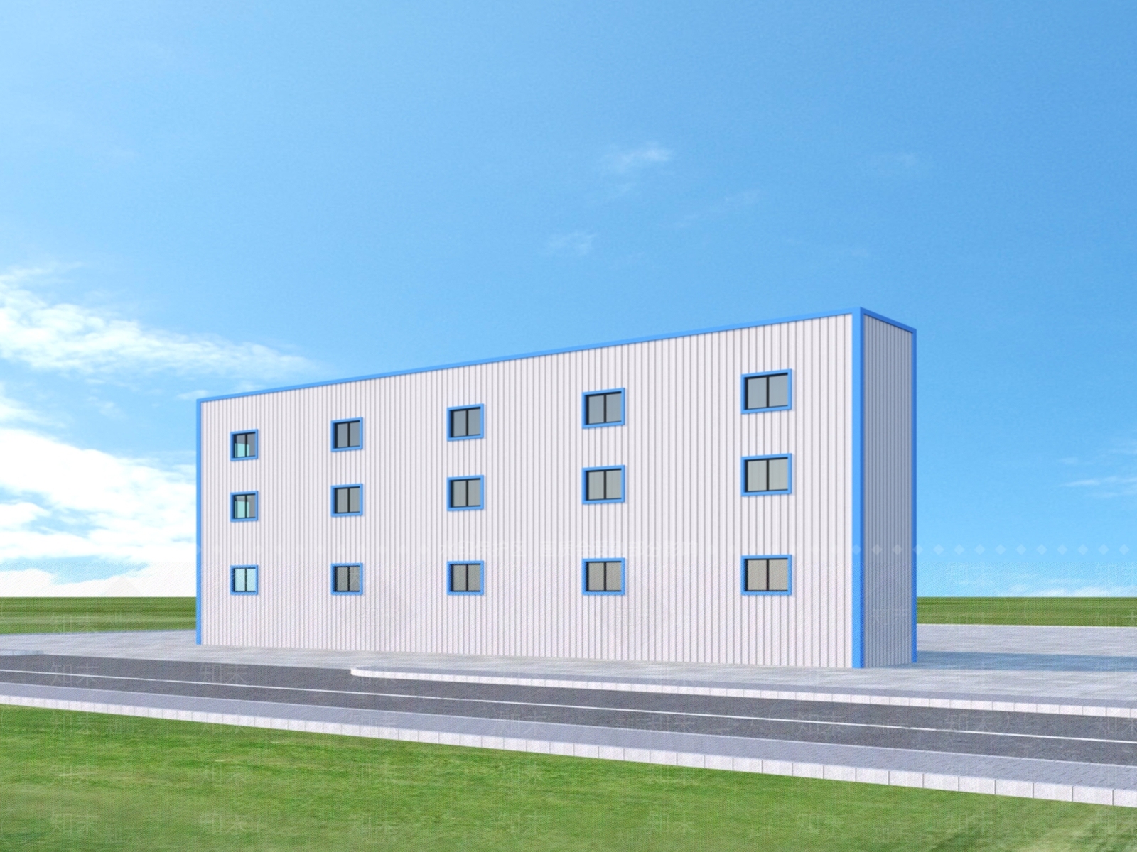 现代钢构厂房3D模型下载【ID:1153345293】