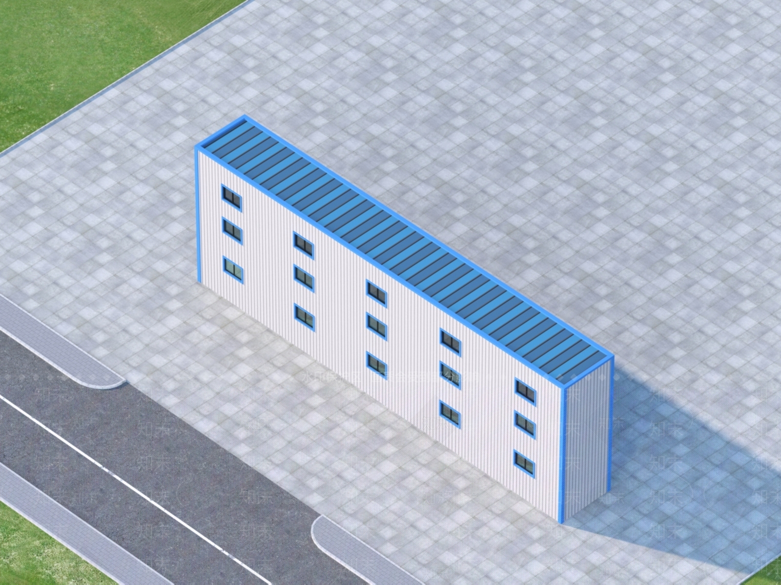 现代钢构厂房3D模型下载【ID:1153345293】
