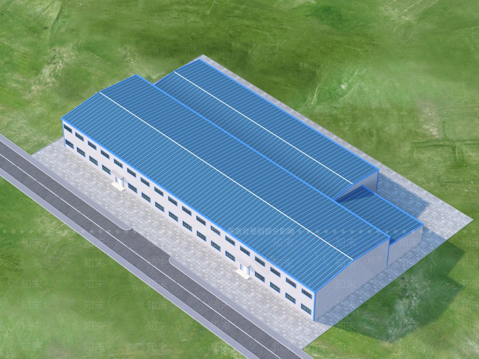 现代钢构厂房3D模型下载【ID:1153345355】