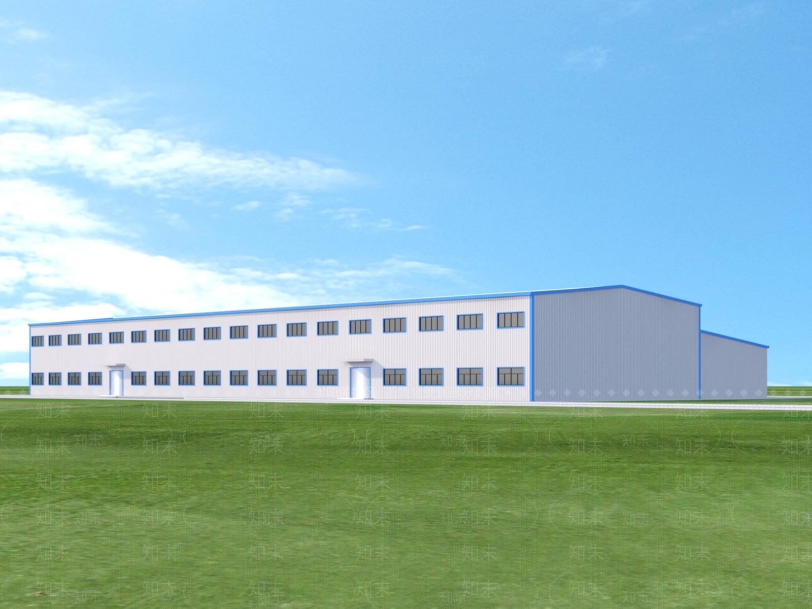 现代钢构厂房3D模型下载【ID:1153345355】