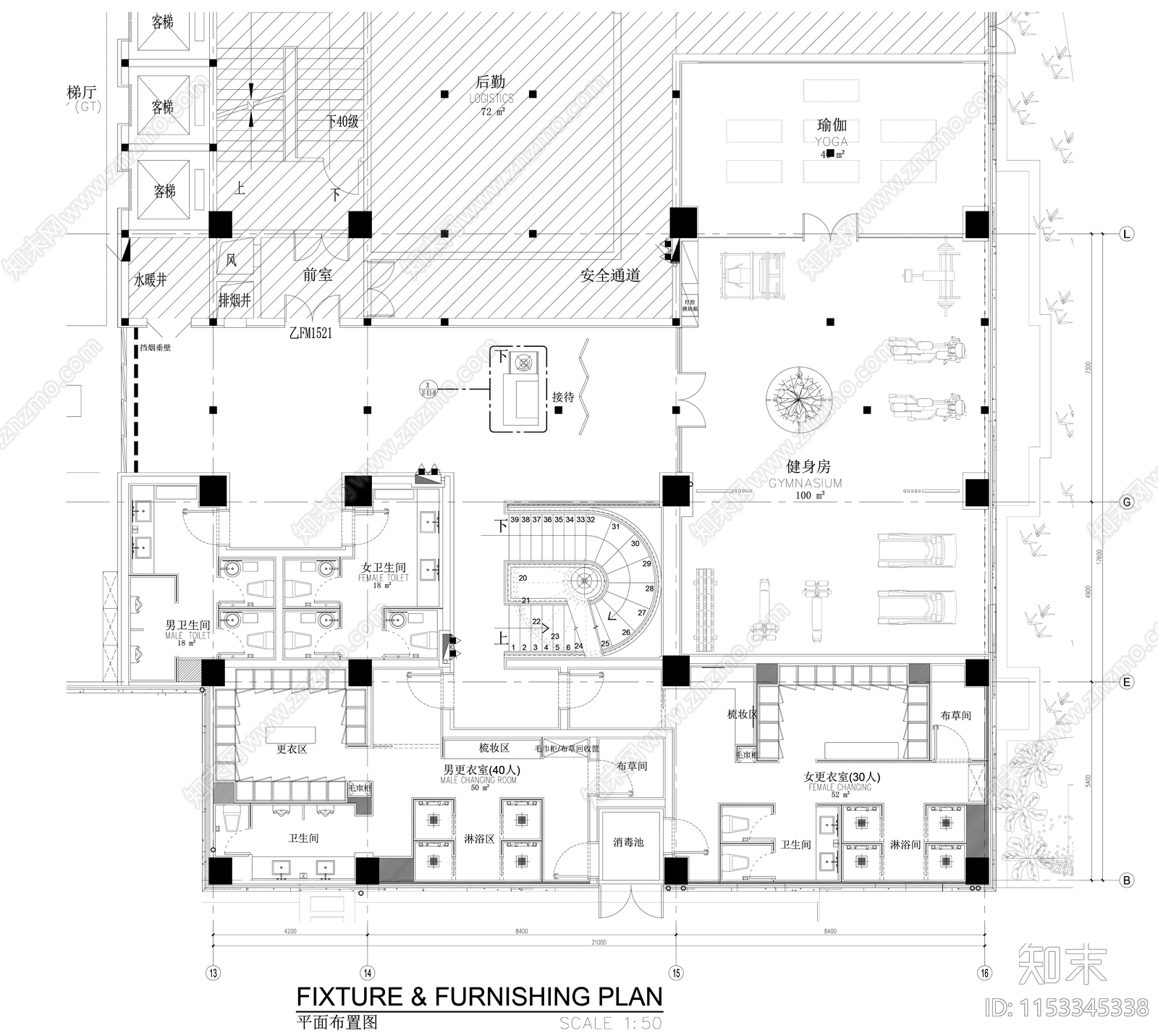 400㎡康体健身房cad施工图下载【ID:1153345338】