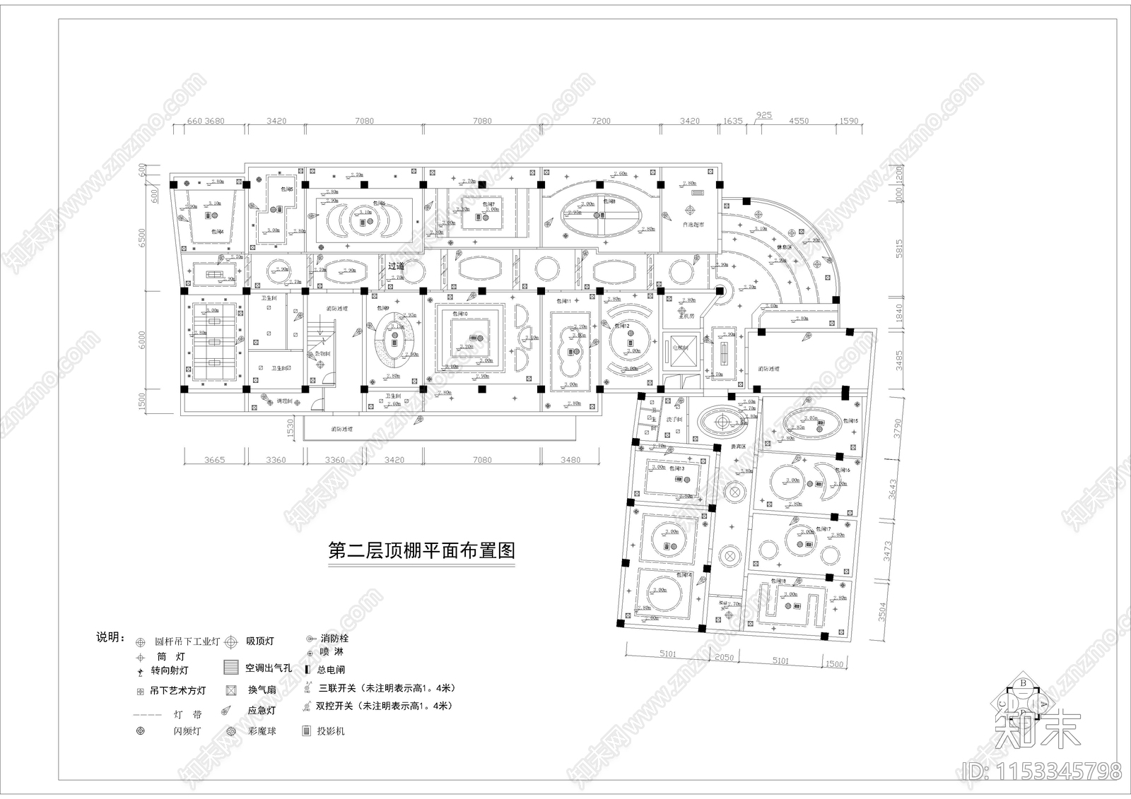 1160㎡KTV酒吧休闲会所cad施工图下载【ID:1153345798】