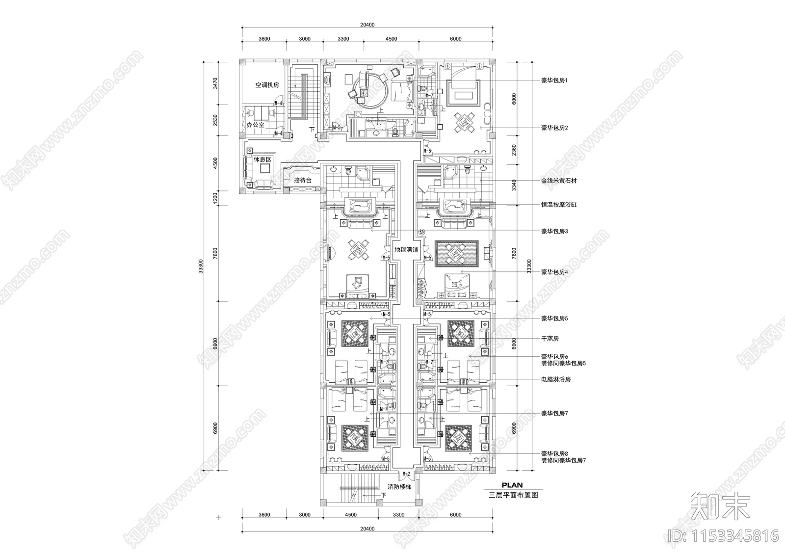 1870㎡汤泉水疗洗浴中心cad施工图下载【ID:1153345816】