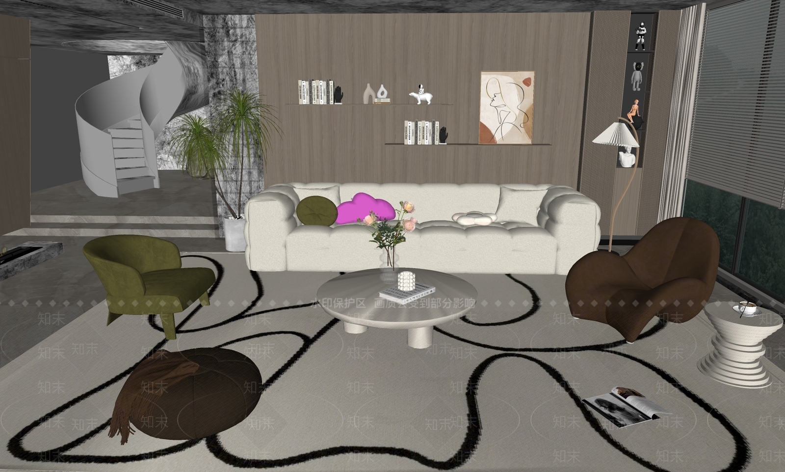 现代别墅客厅SU模型下载【ID:1153346798】