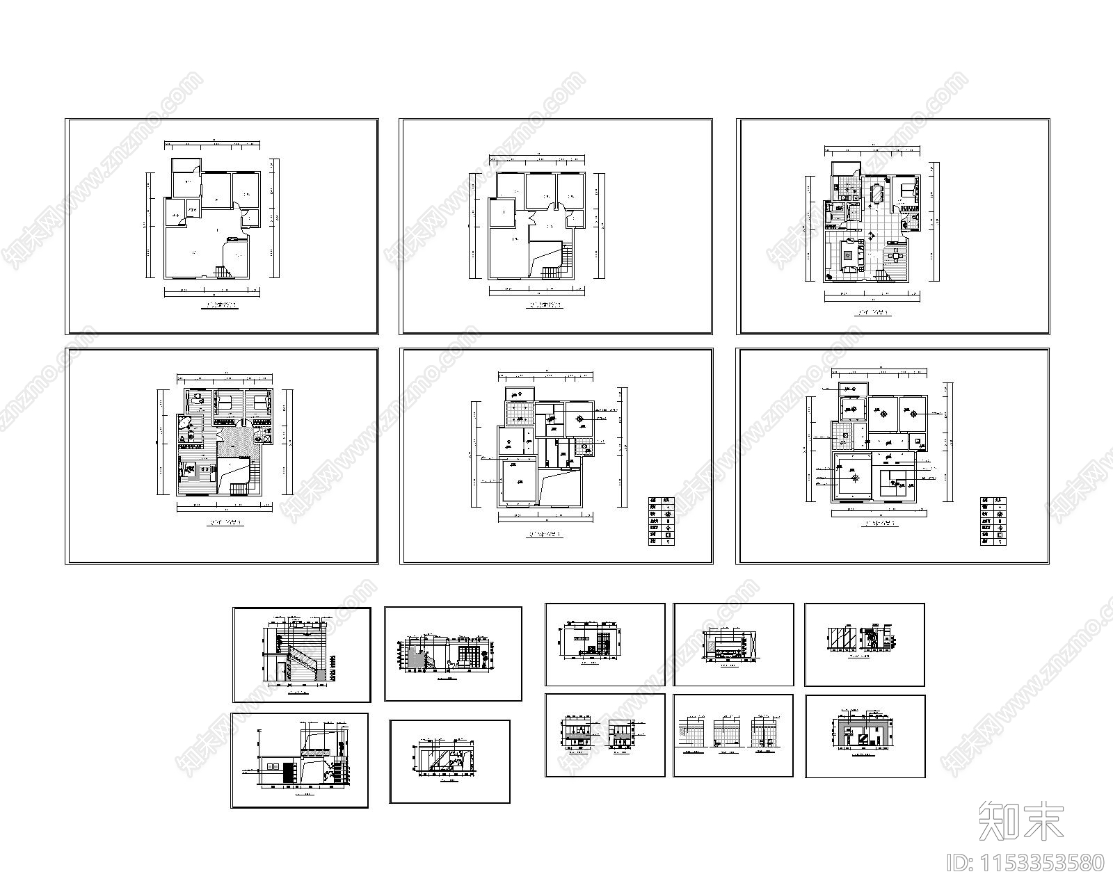 跃层户型装修设计方案cad施工图下载【ID:1153353580】