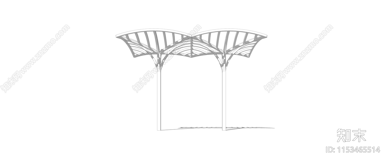 现代户外顶棚形构筑物SU模型下载【ID:1153465514】