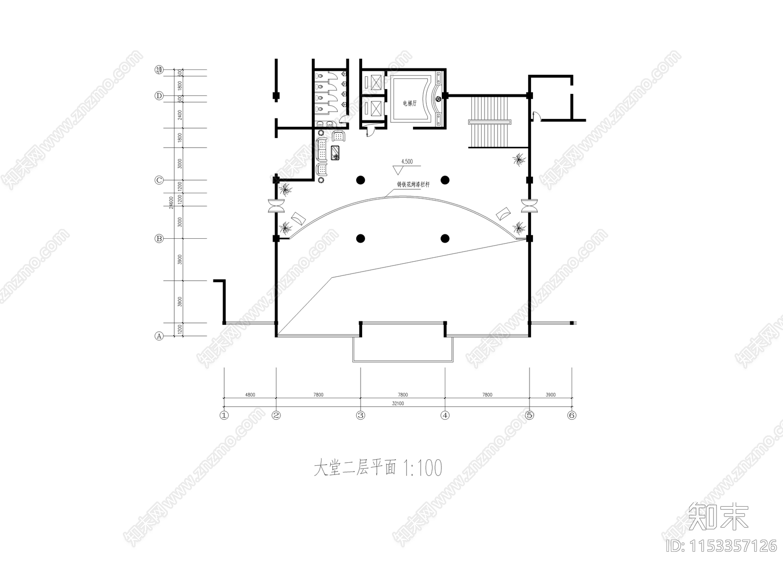 二层西餐厅装修平面cad施工图下载【ID:1153357126】