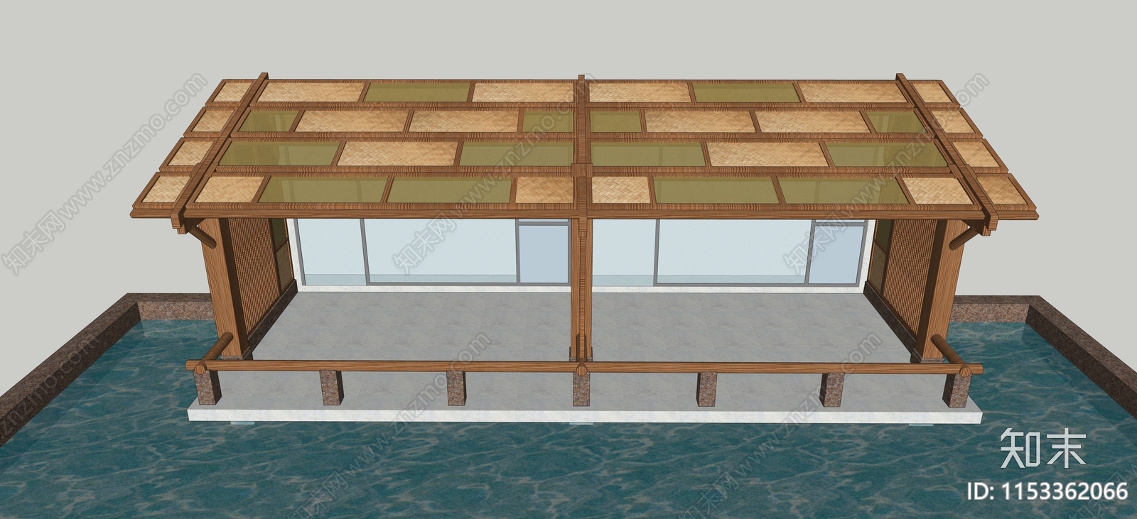 新中式水边凉亭SU模型下载【ID:1153362066】