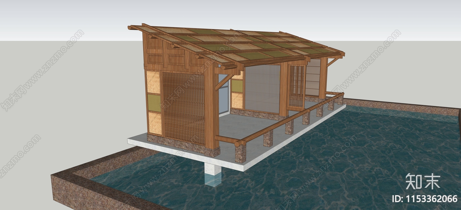 新中式水边凉亭SU模型下载【ID:1153362066】