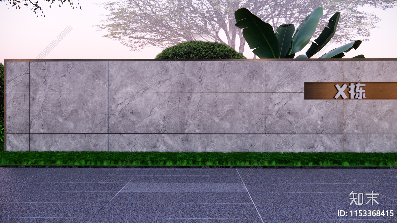 新中式单元入户景墙大样详图施工图下载【ID:1153368415】