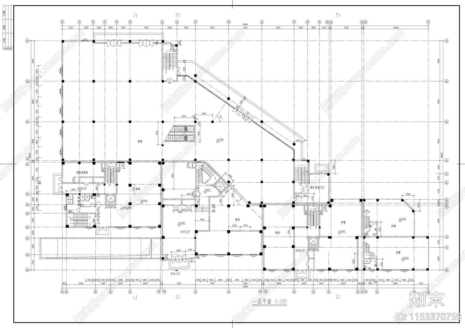 高层住宅建筑cad施工图下载【ID:1153370759】