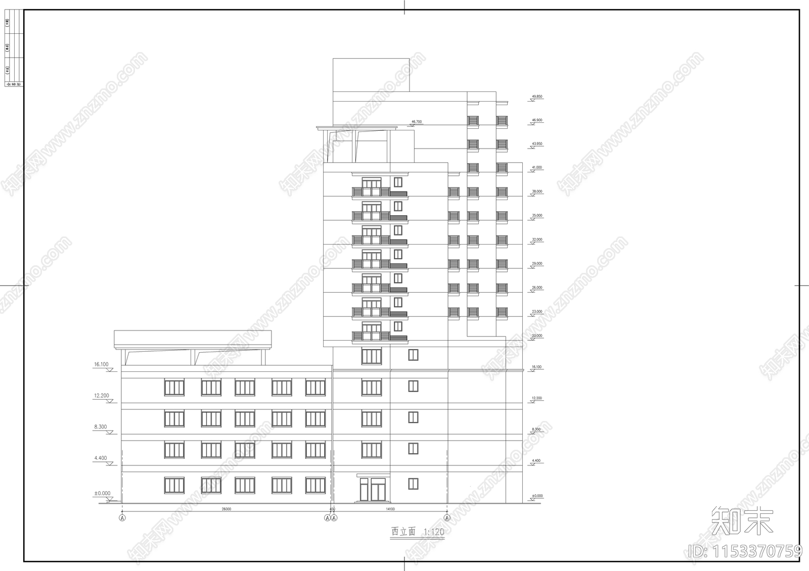 高层住宅建筑cad施工图下载【ID:1153370759】
