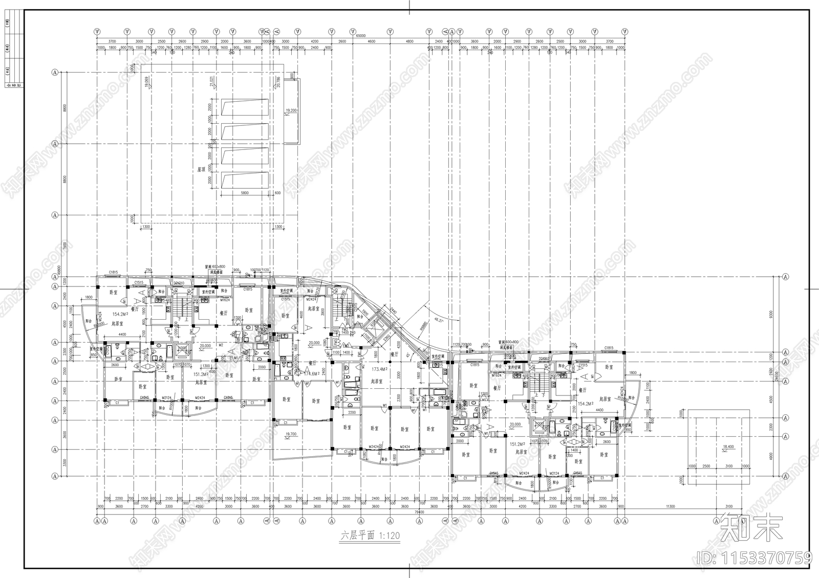 高层住宅建筑cad施工图下载【ID:1153370759】