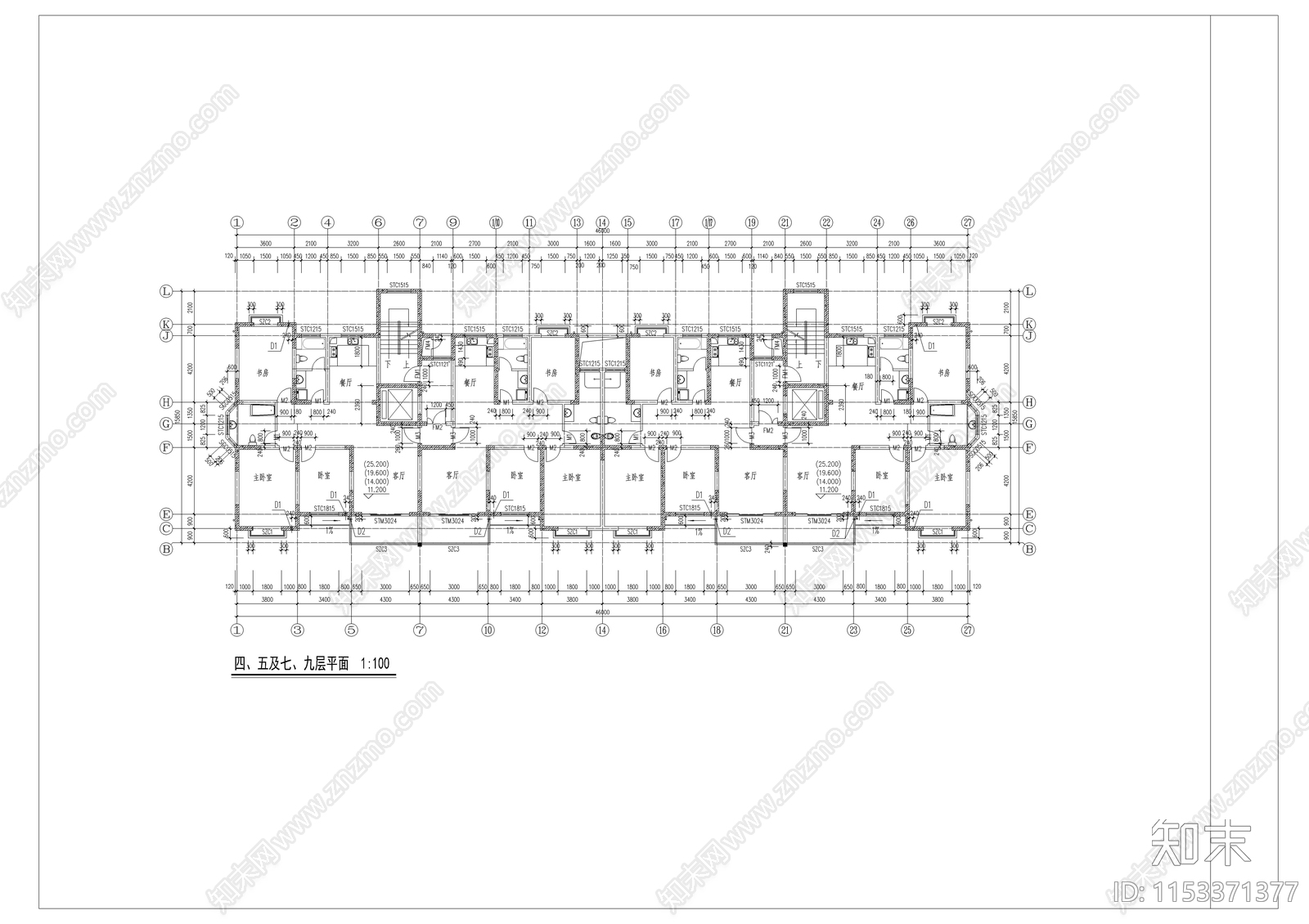 高层住宅楼全套建筑cad施工图下载【ID:1153371377】