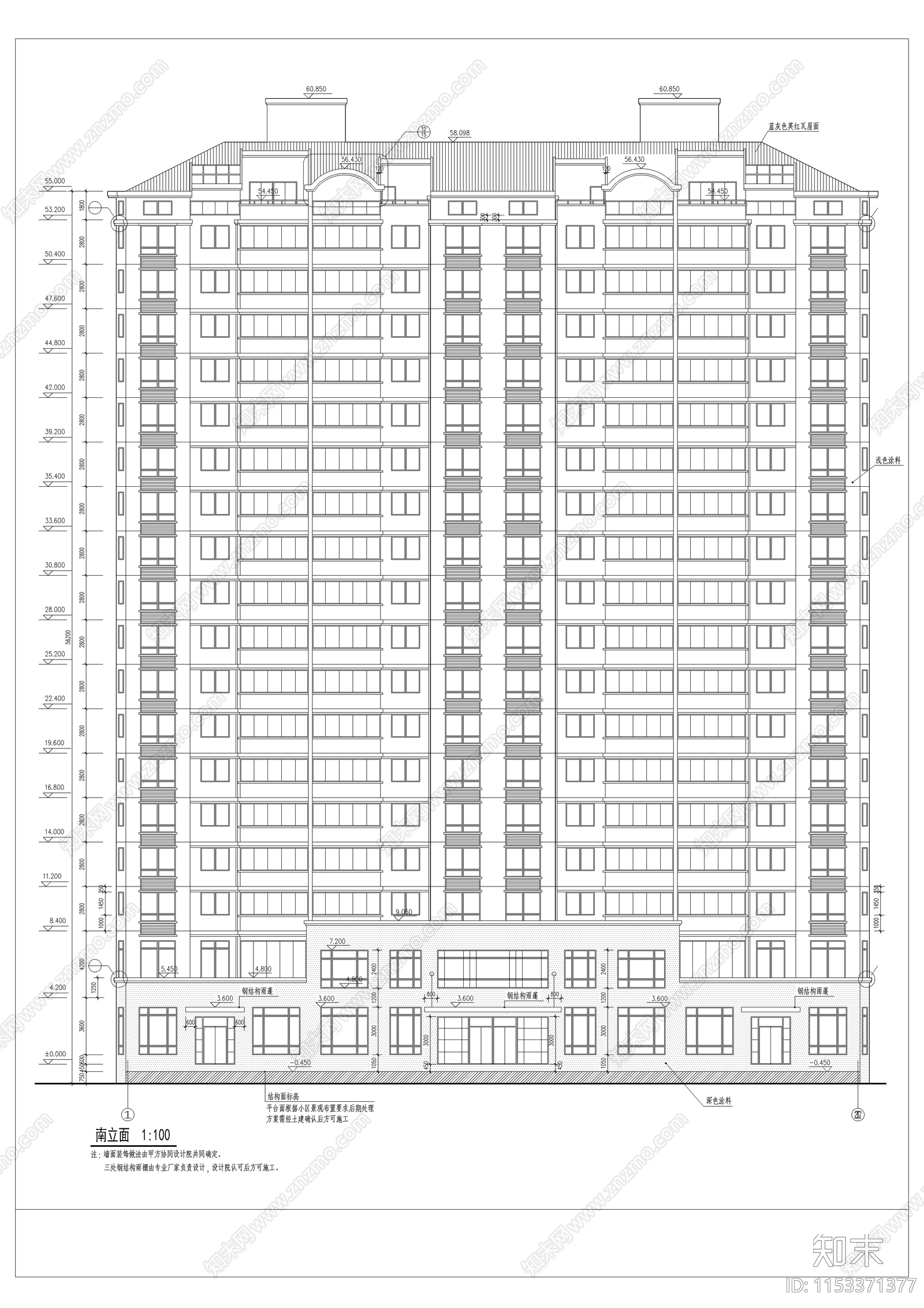 高层住宅楼全套建筑cad施工图下载【ID:1153371377】