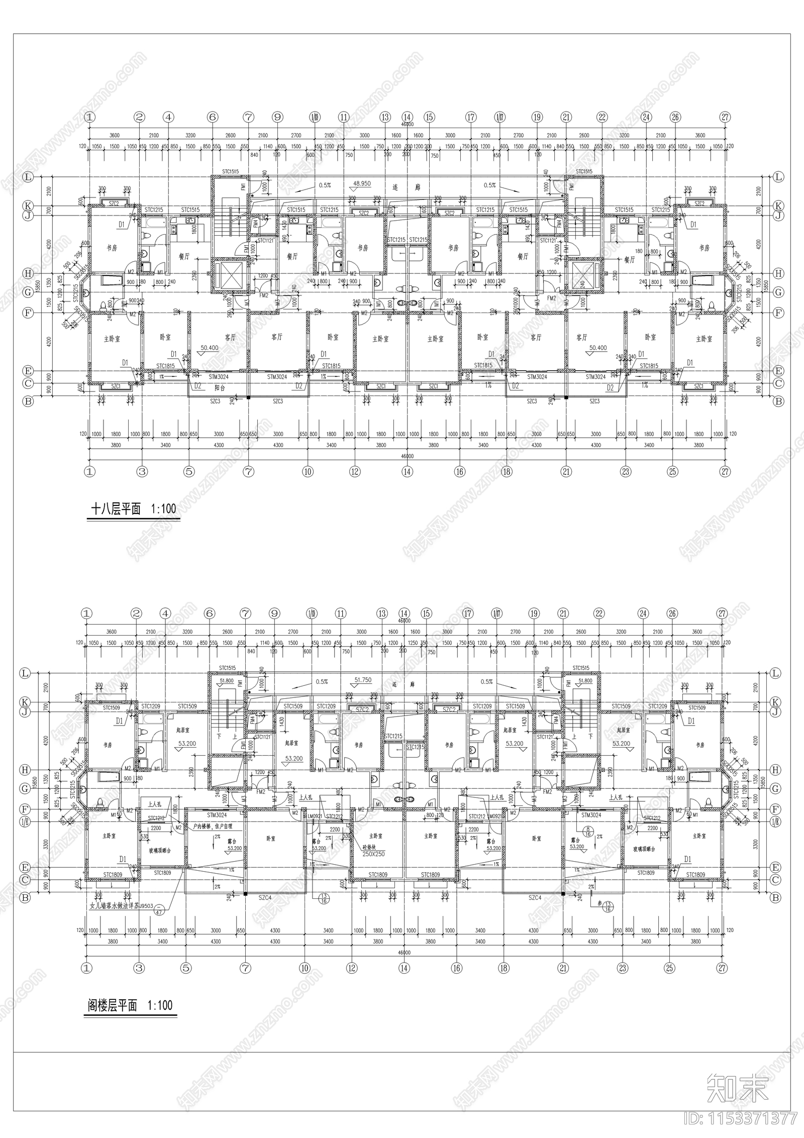 高层住宅楼全套建筑cad施工图下载【ID:1153371377】