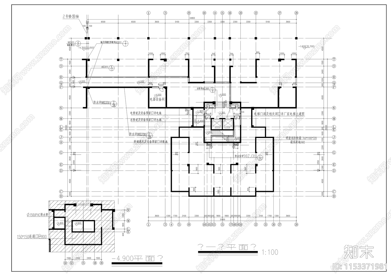 高层住宅楼cad施工图下载【ID:1153371981】