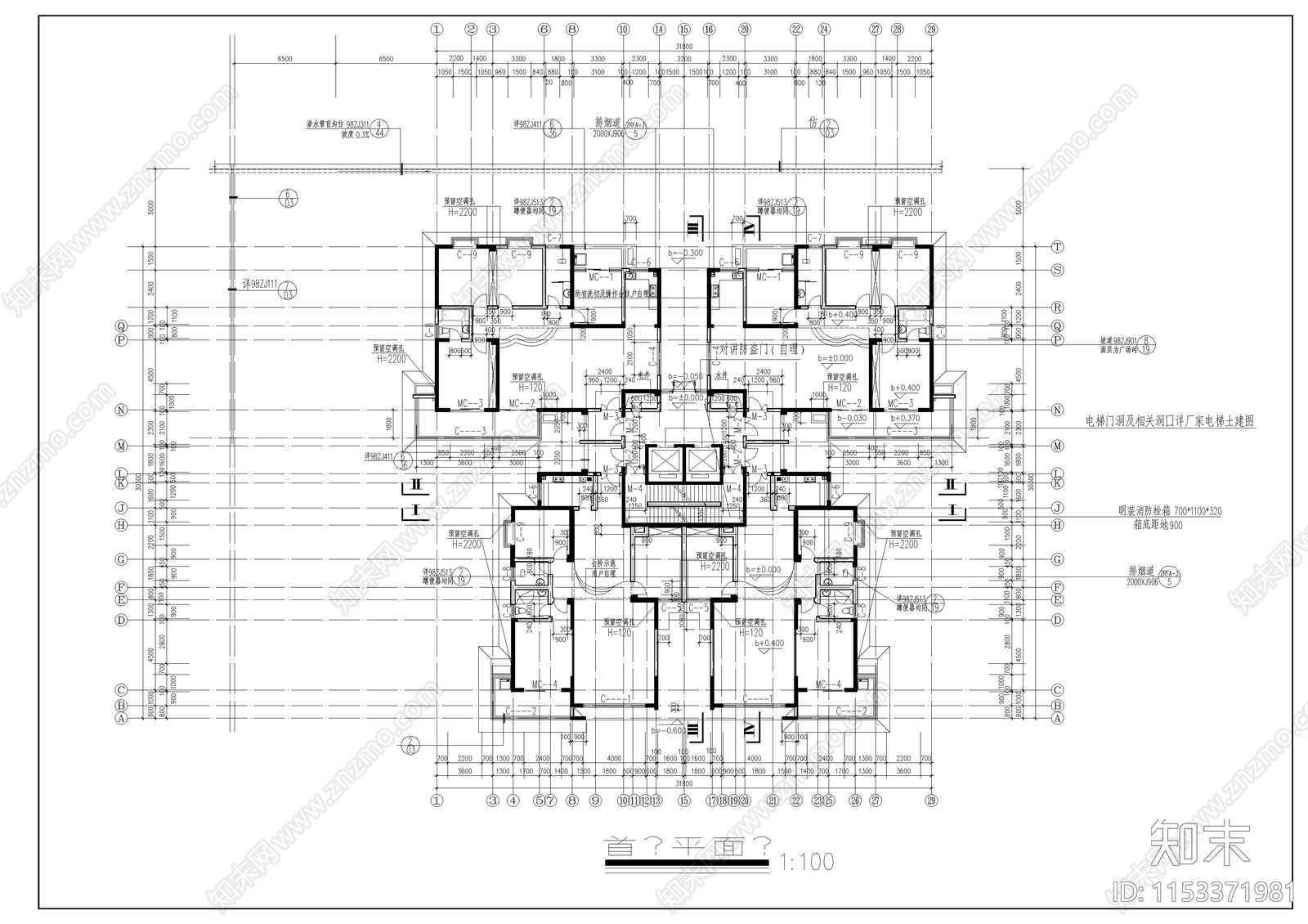 高层住宅楼cad施工图下载【ID:1153371981】