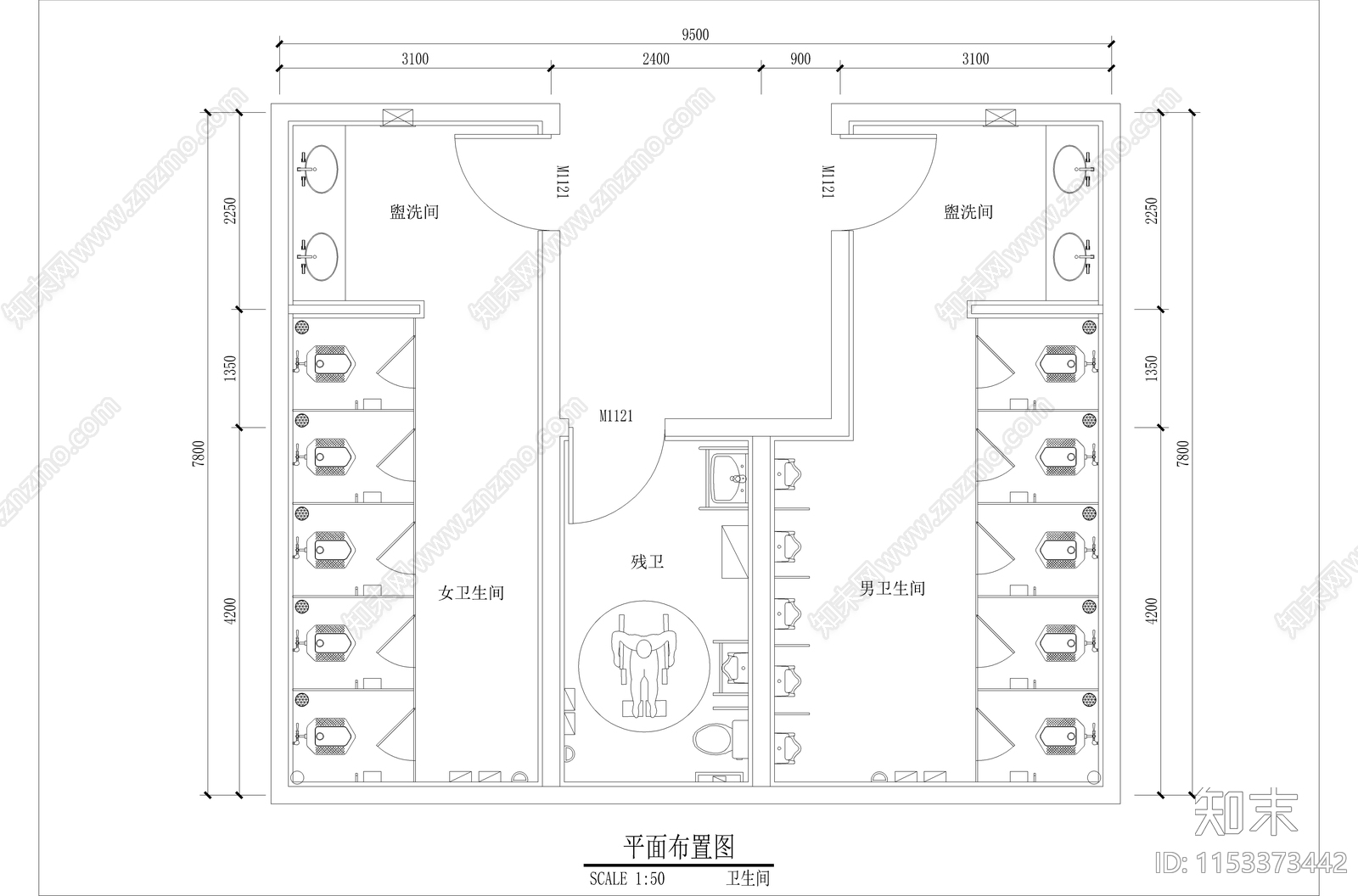 公共卫生间002施工图下载【ID:1153373442】