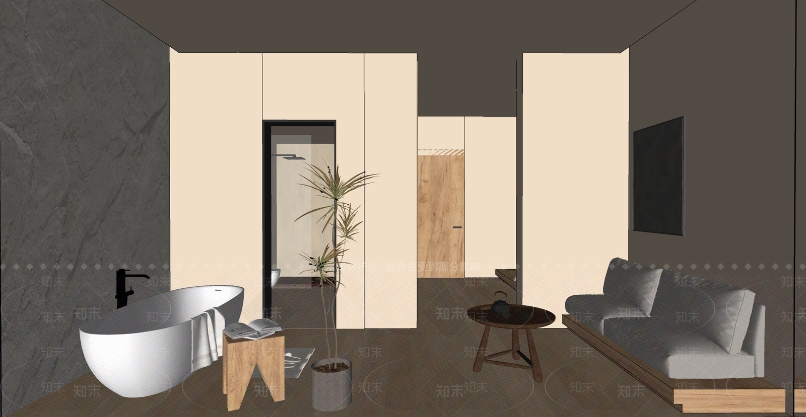 侘寂酒店客房SU模型下载【ID:1153381208】