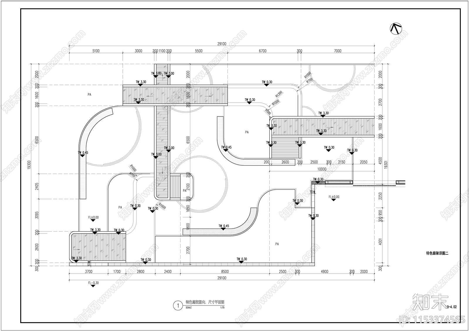 技工学校特色廊架详图cad施工图下载【ID:1153374565】