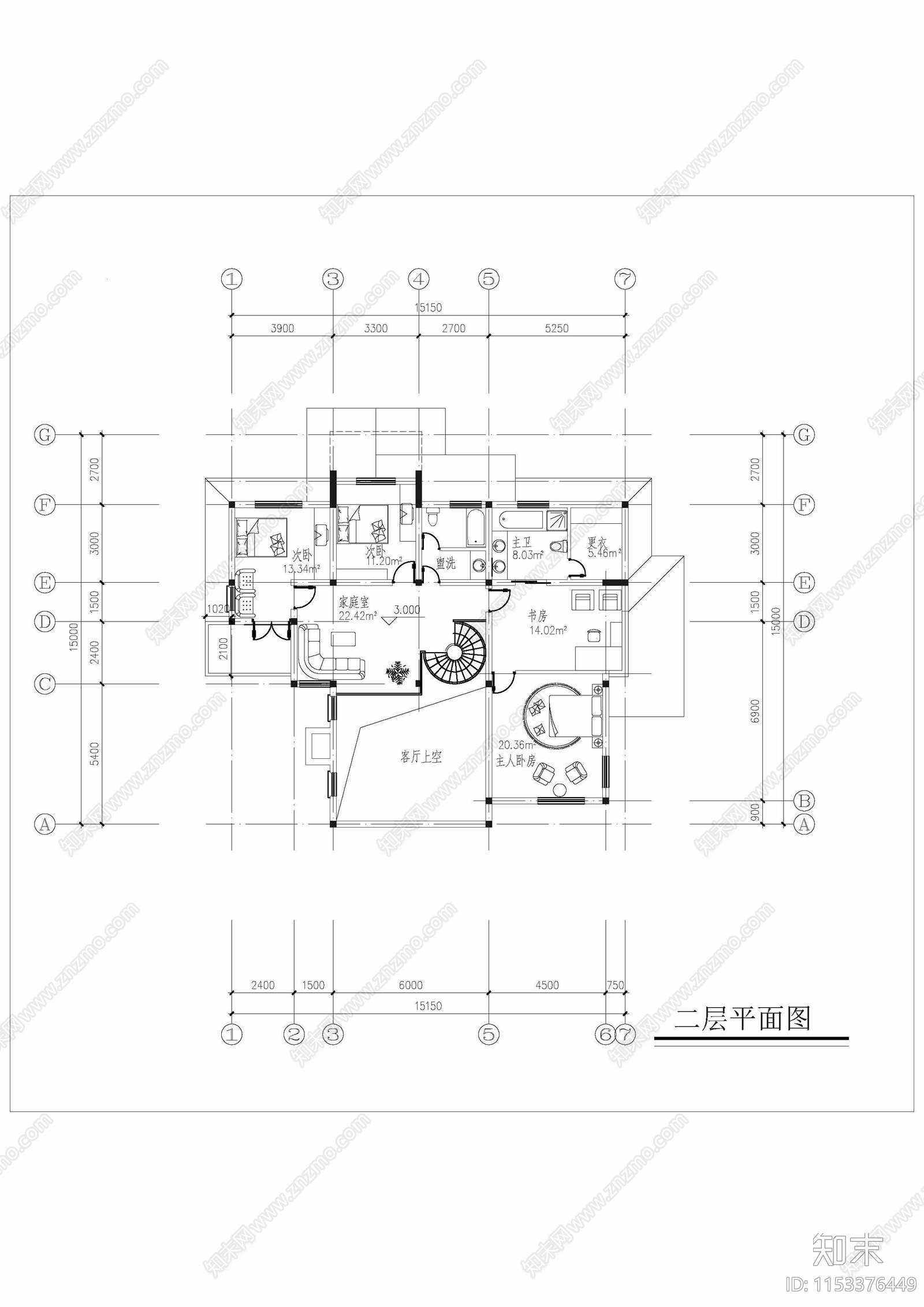 北欧风别墅设计图cad施工图下载【ID:1153376449】