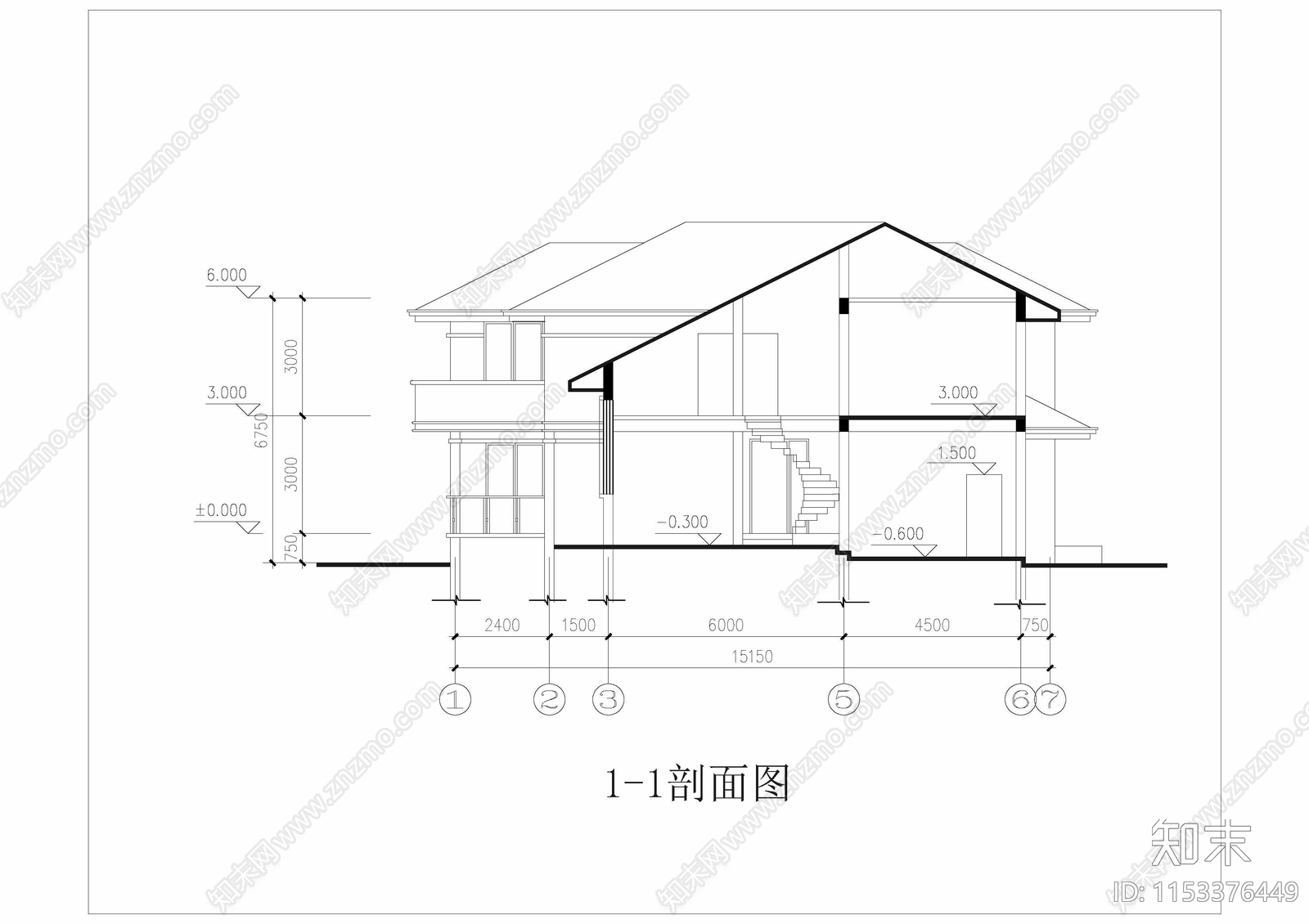 北欧风别墅设计图cad施工图下载【ID:1153376449】