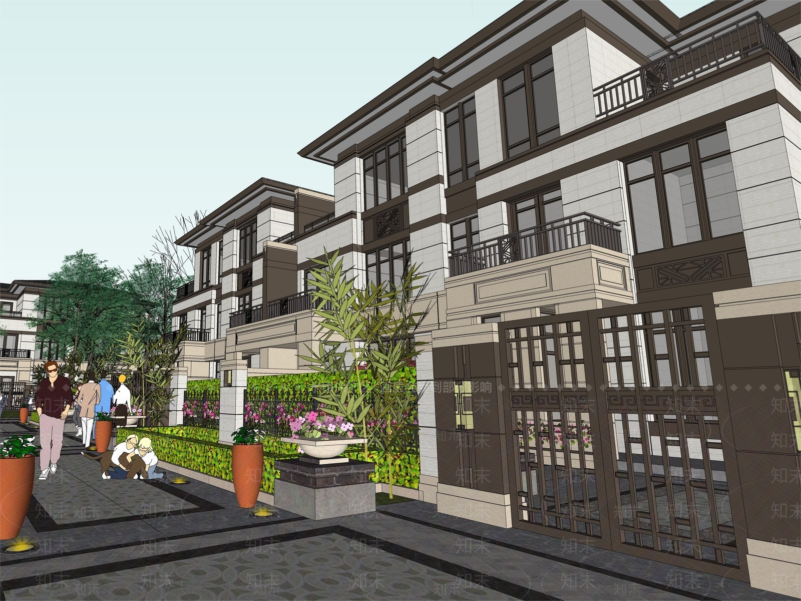 新中式小区建筑SU模型下载【ID:1153376510】