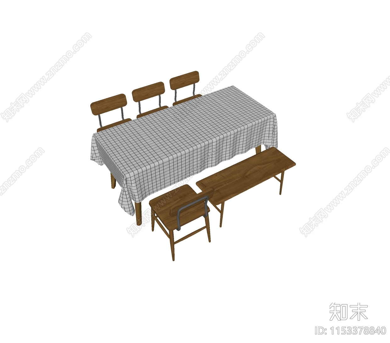 北欧木餐桌椅组合SU模型下载【ID:1153378840】