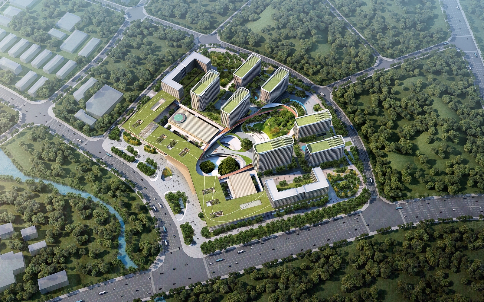 现代鸟瞰规划3D模型下载【ID:1153386513】