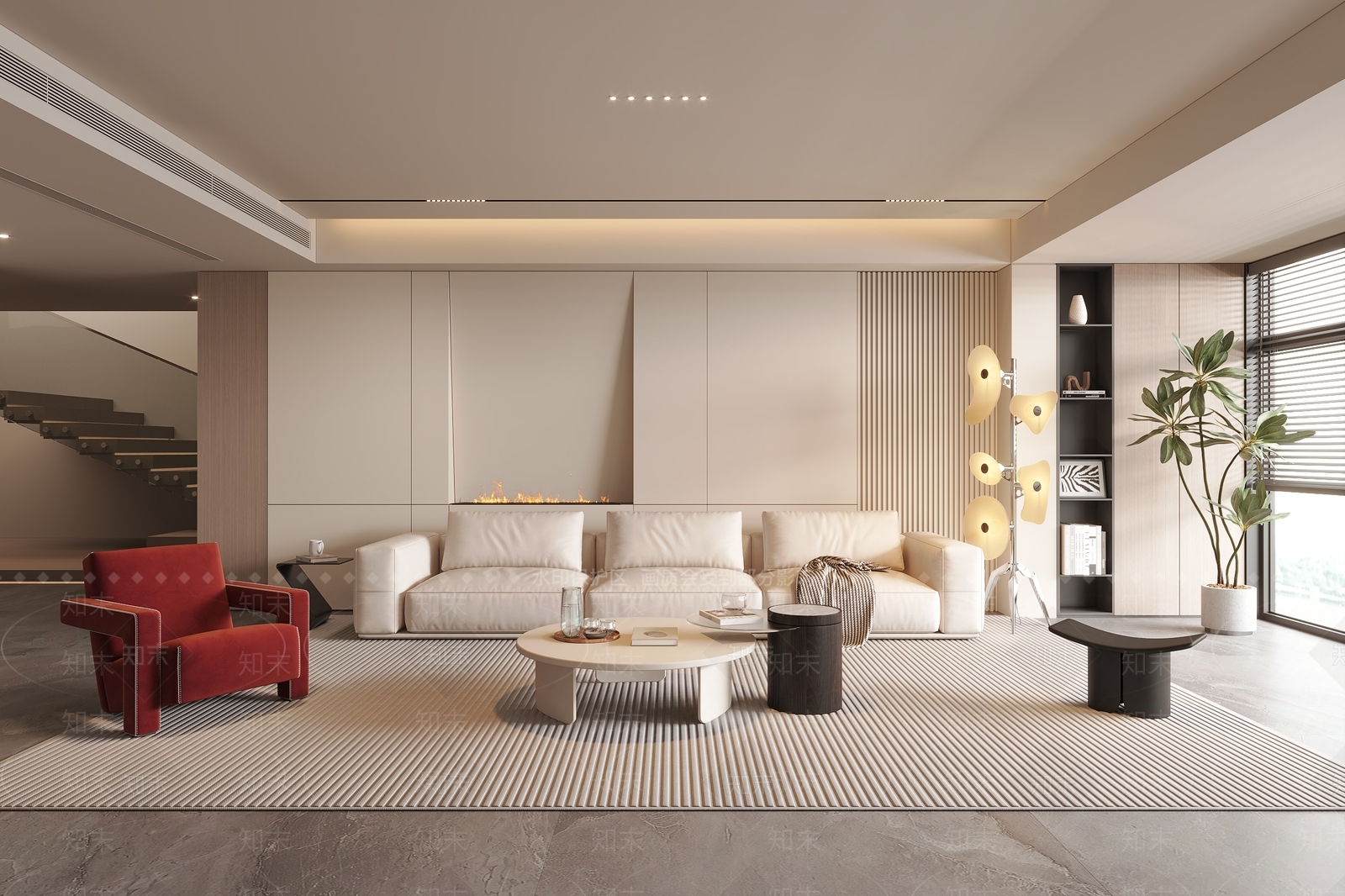 现代别墅客厅SU模型下载【ID:1153387786】