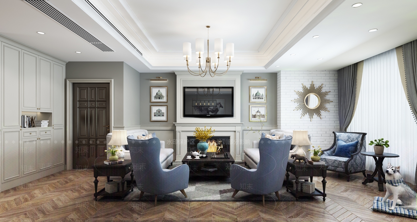 美式简约轻奢客厅3D模型下载【ID:1153387727】
