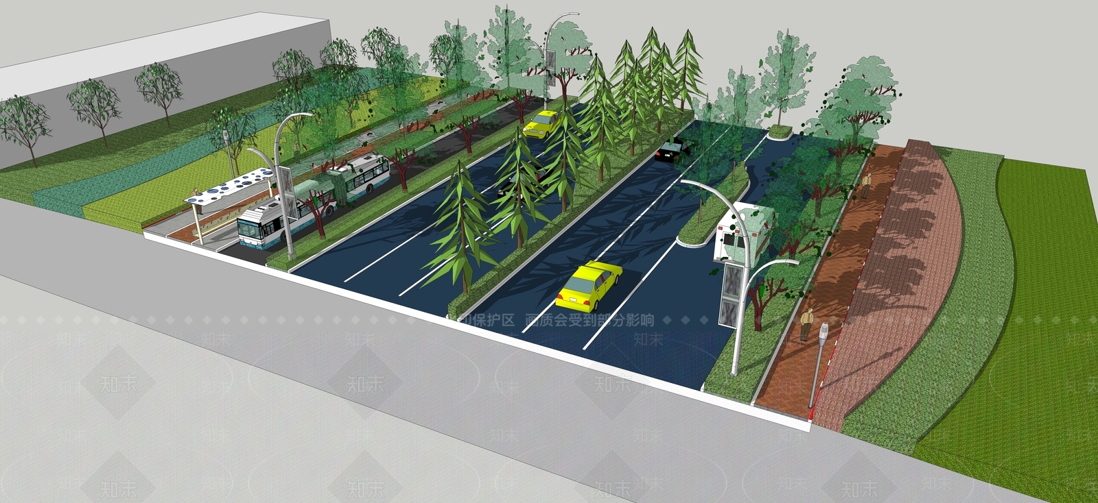 现代道路景观SU模型下载【ID:1153391885】