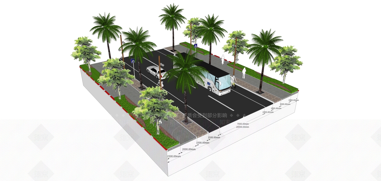 现代道路景观SU模型下载【ID:1153394041】