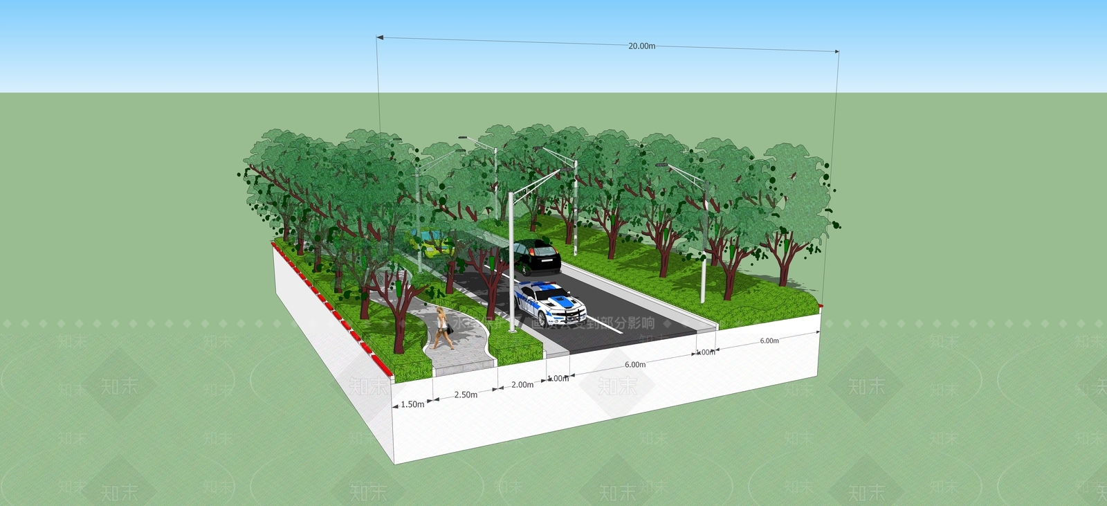 现代道路景观SU模型下载【ID:1153394079】