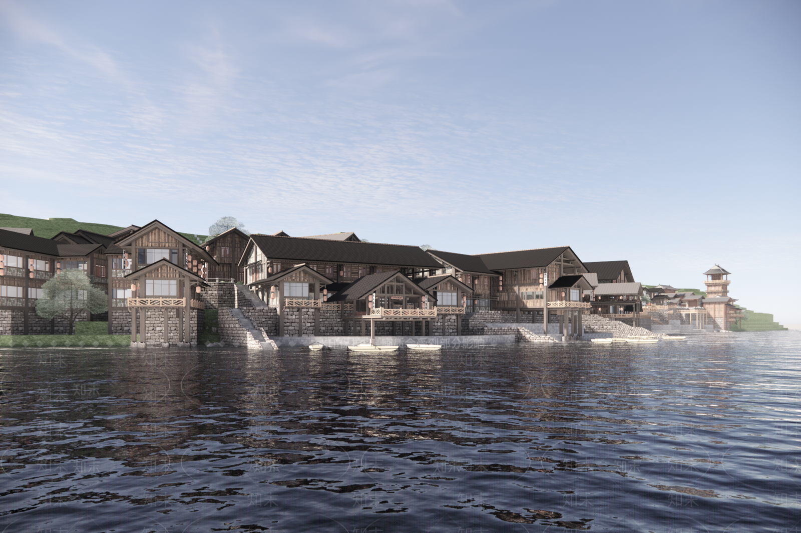 中式古镇商业街SU模型下载【ID:1153400299】