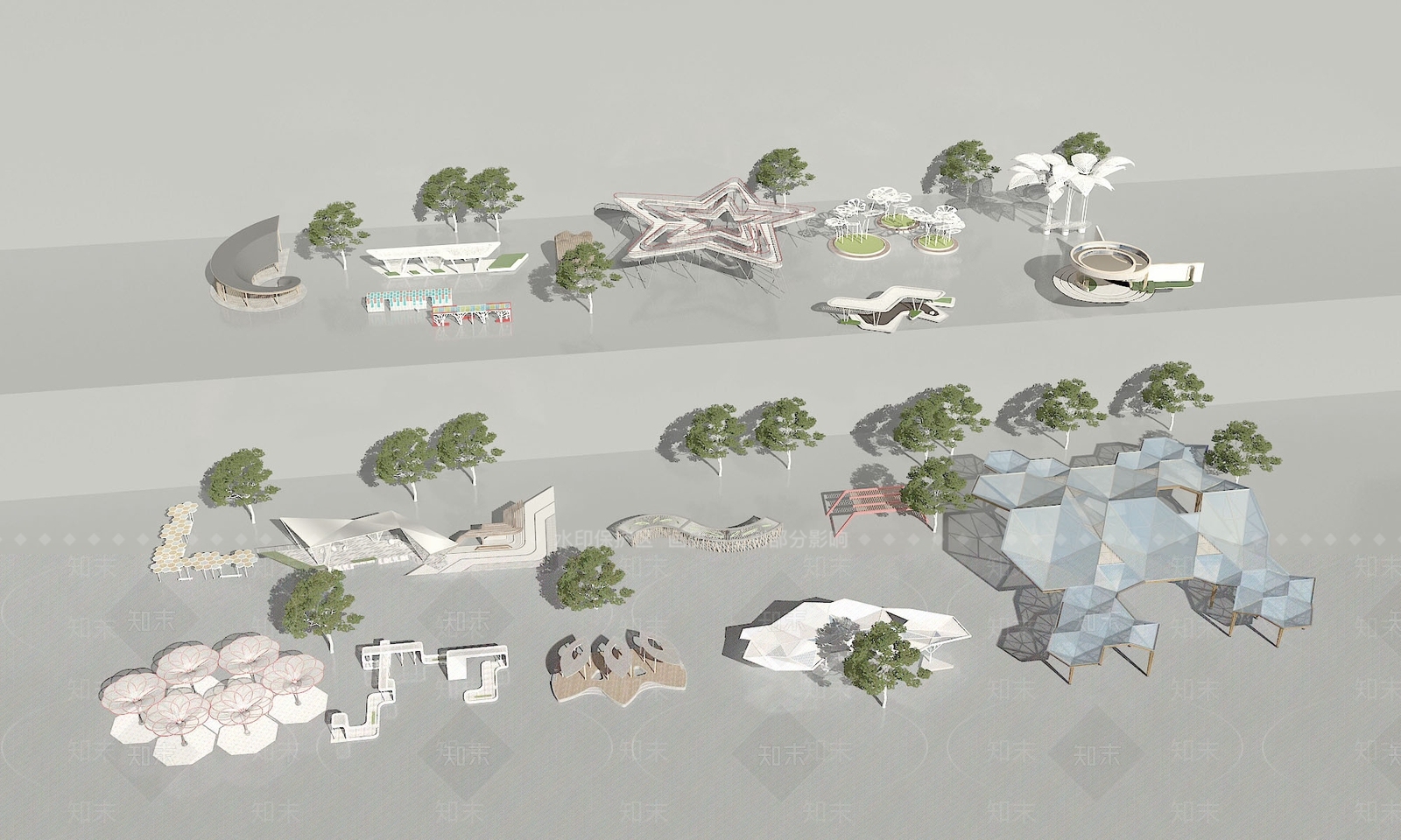现代异形廊架3D模型下载【ID:1153401444】