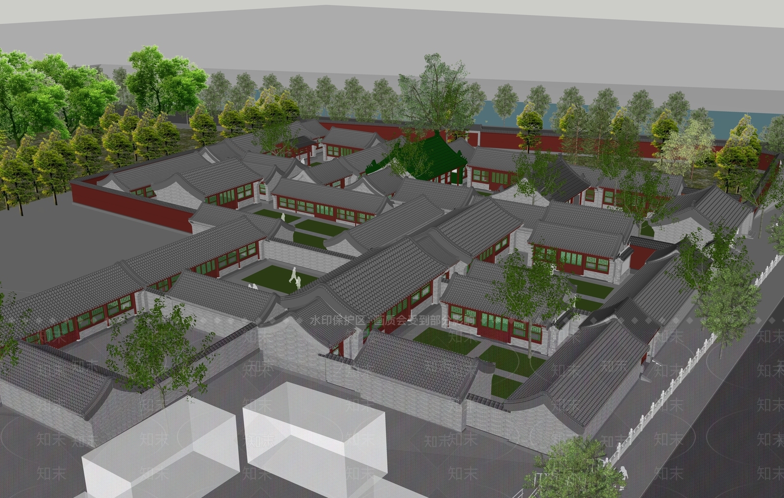 中式四合院建筑SU模型下载【ID:1153445352】
