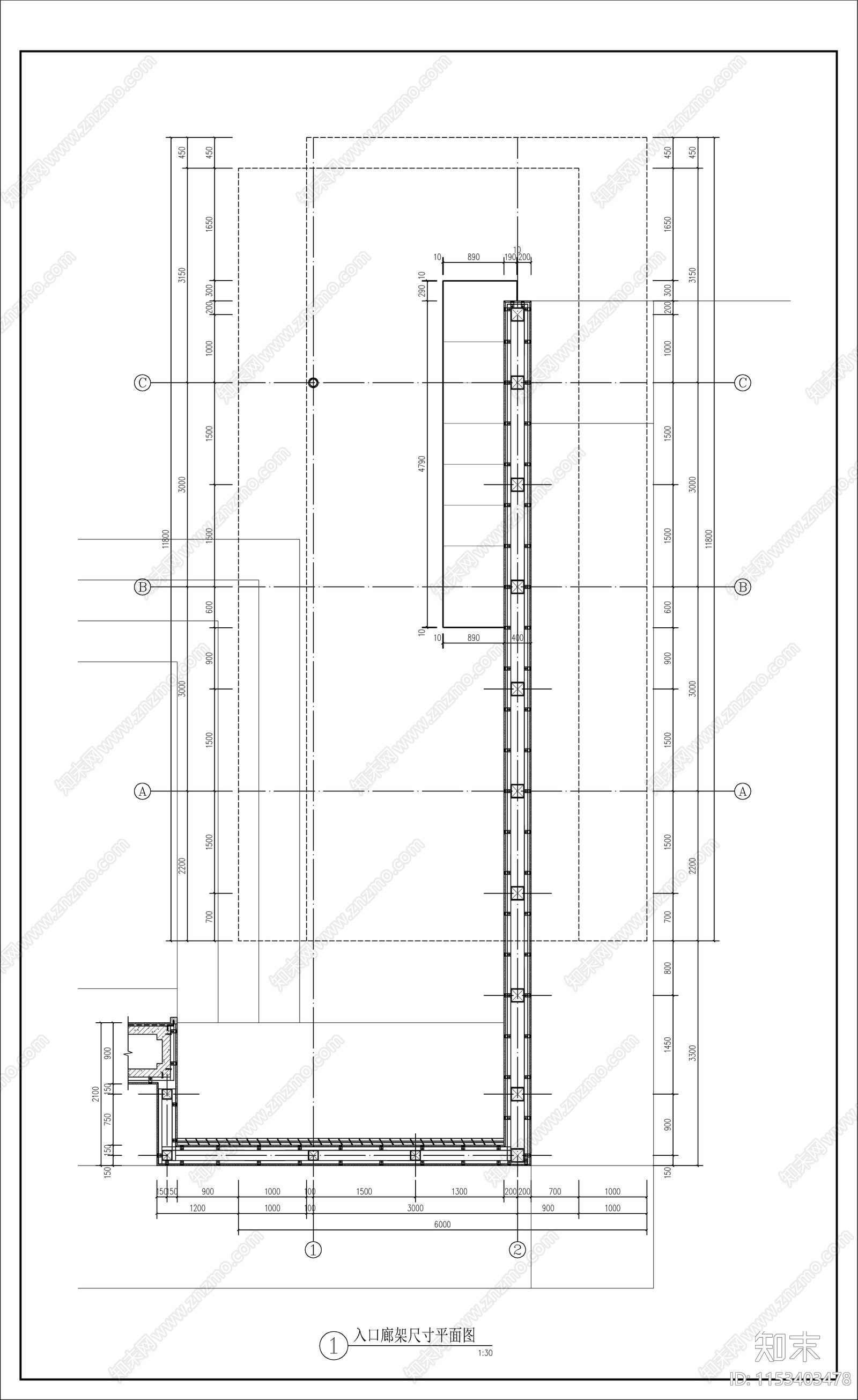 新中式入口景观廊架cad施工图下载【ID:1153403478】