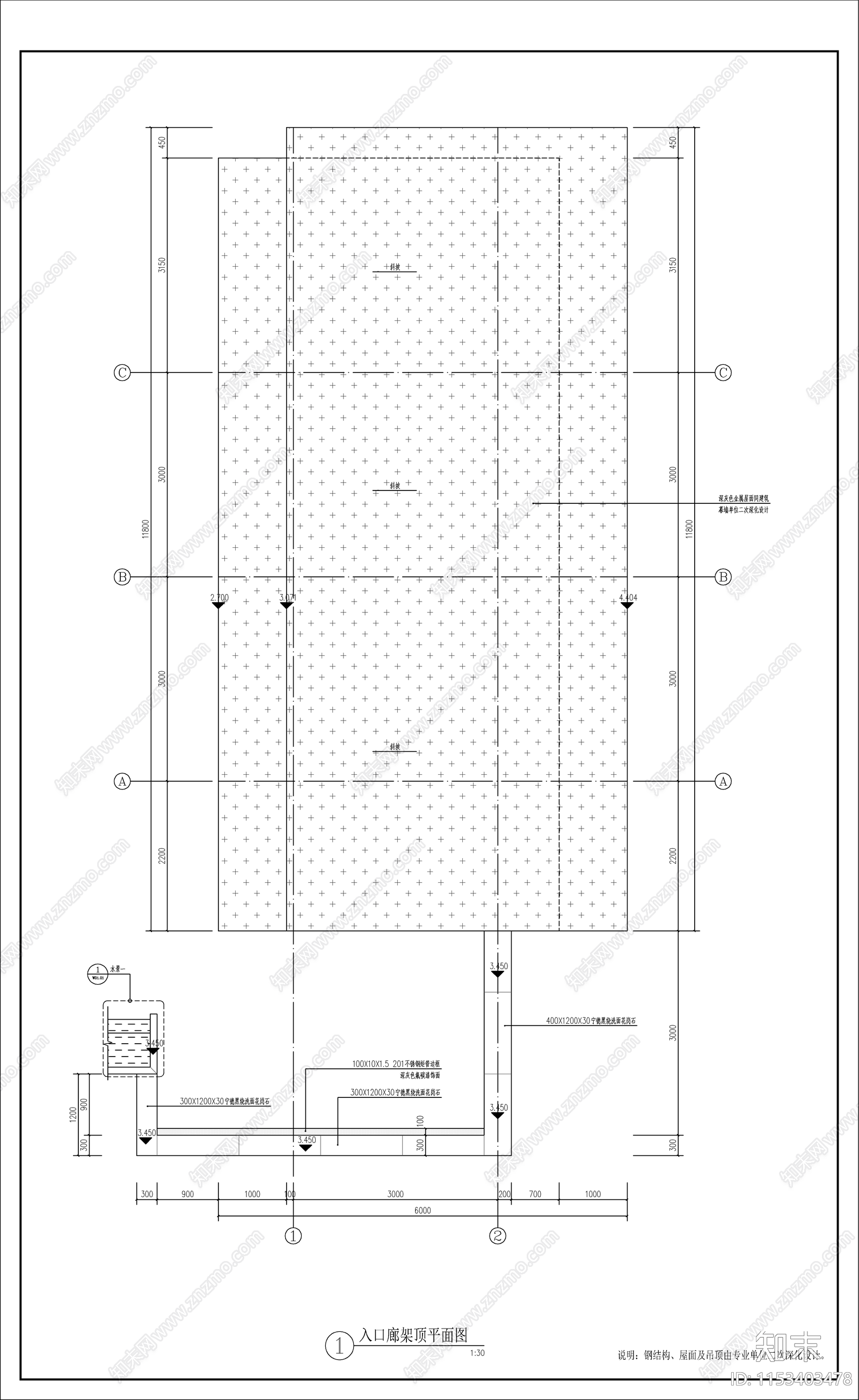 新中式入口景观廊架cad施工图下载【ID:1153403478】