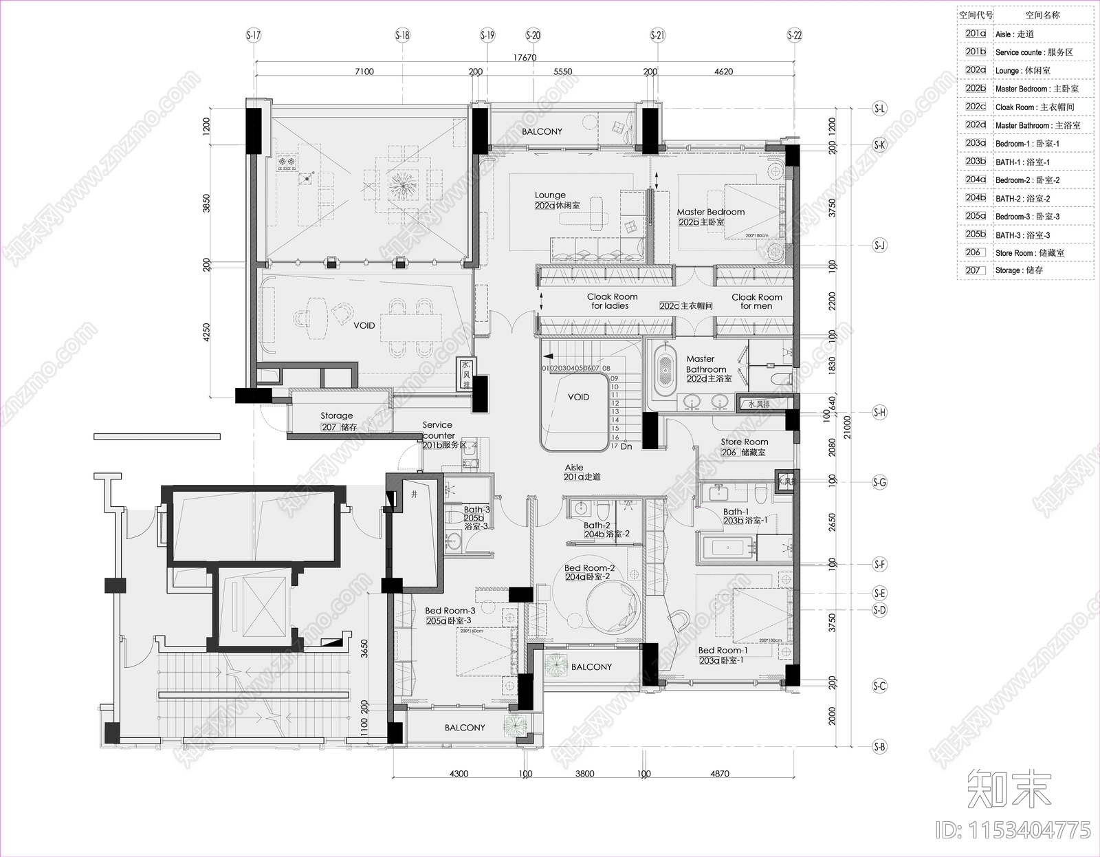 400㎡复式户型平面布置图cad施工图下载【ID:1153404775】