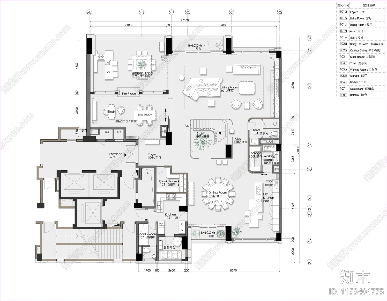 400㎡复式户型平面布置图施工图下载【ID:1153404775】