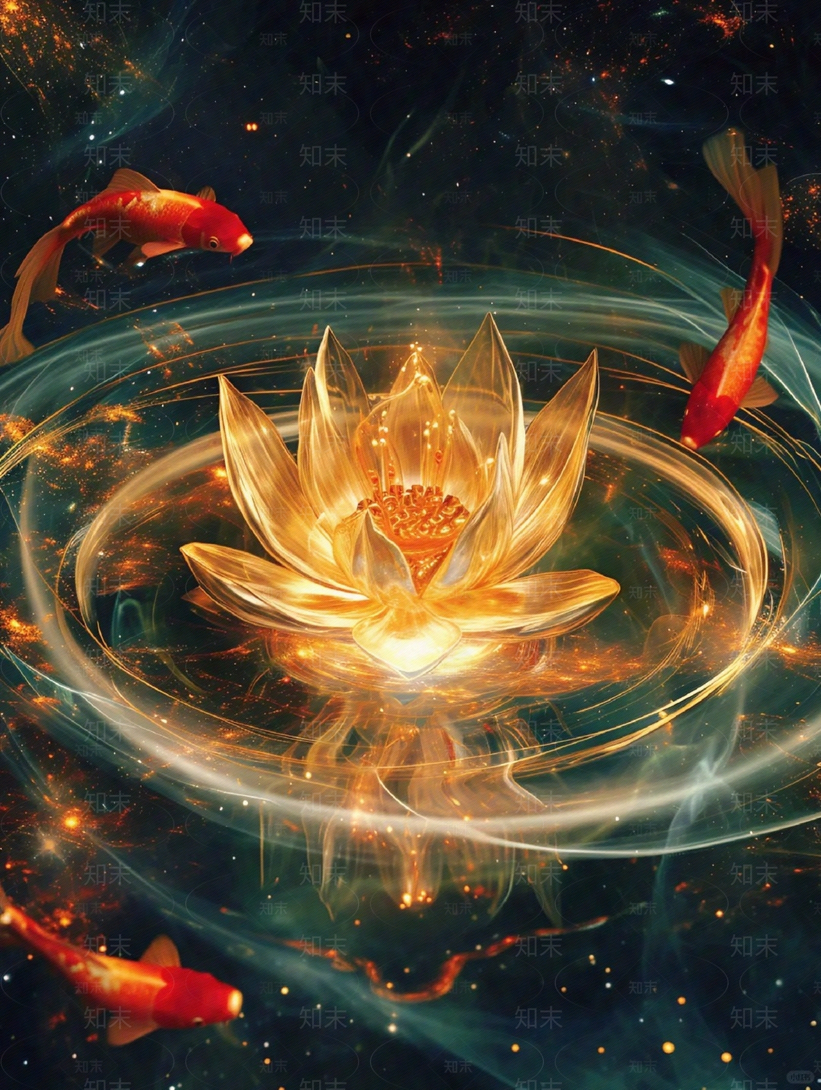 莲花锦鲤壁画贴图下载【ID:1153405971】