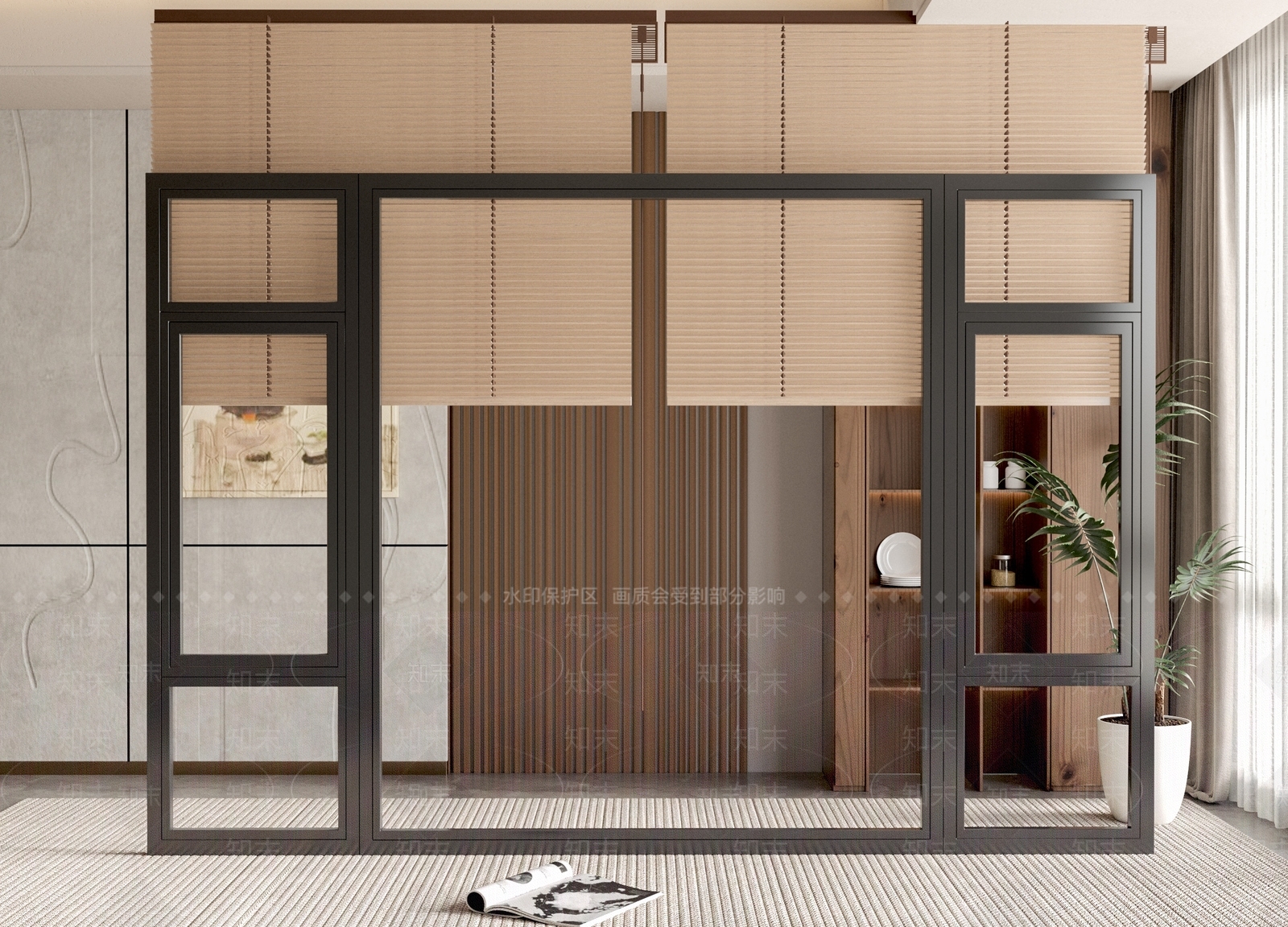 现代落地窗SU模型下载【ID:1153408610】