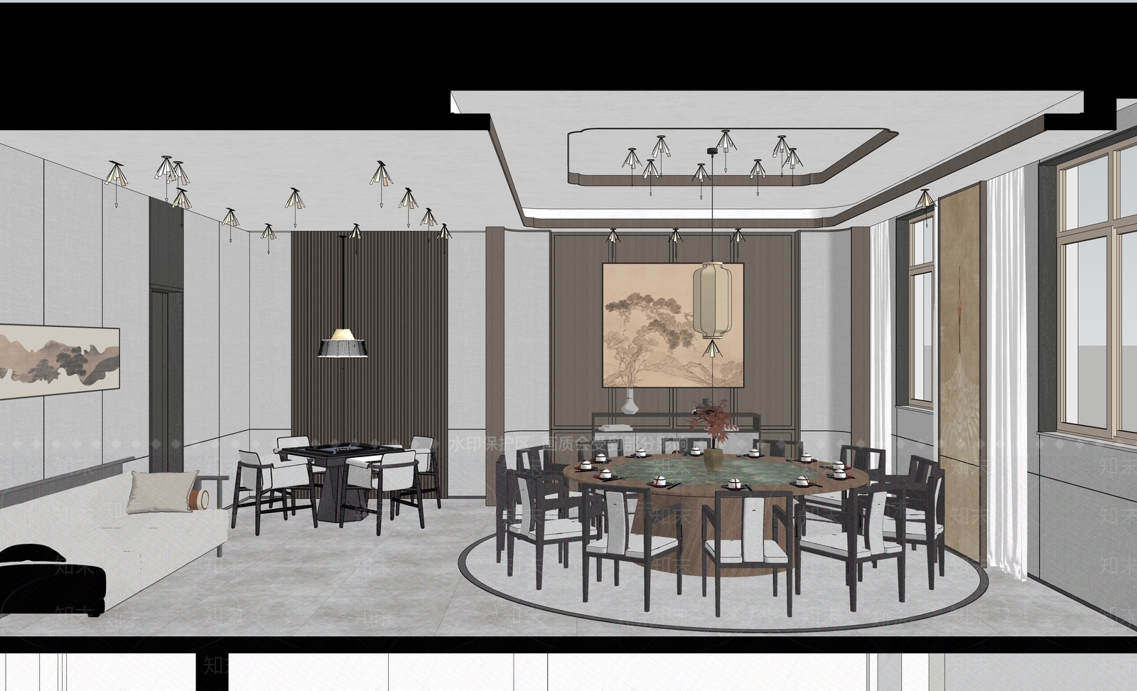 新中式餐饮包间SU模型下载【ID:1153408703】