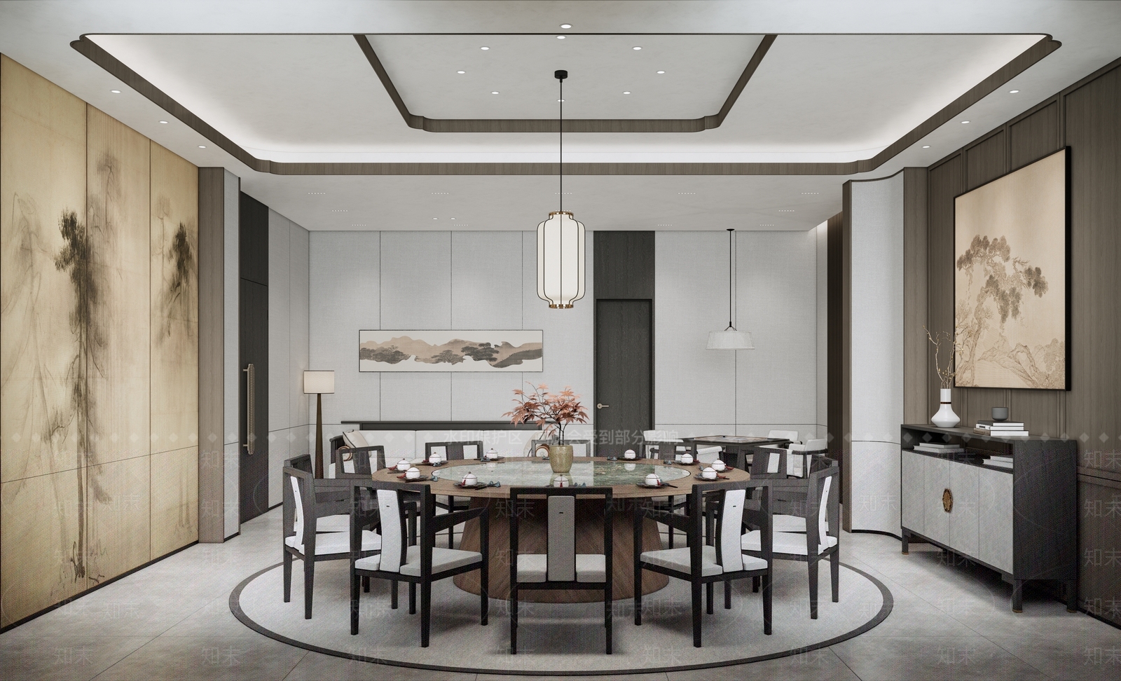 新中式餐饮包间SU模型下载【ID:1153408703】