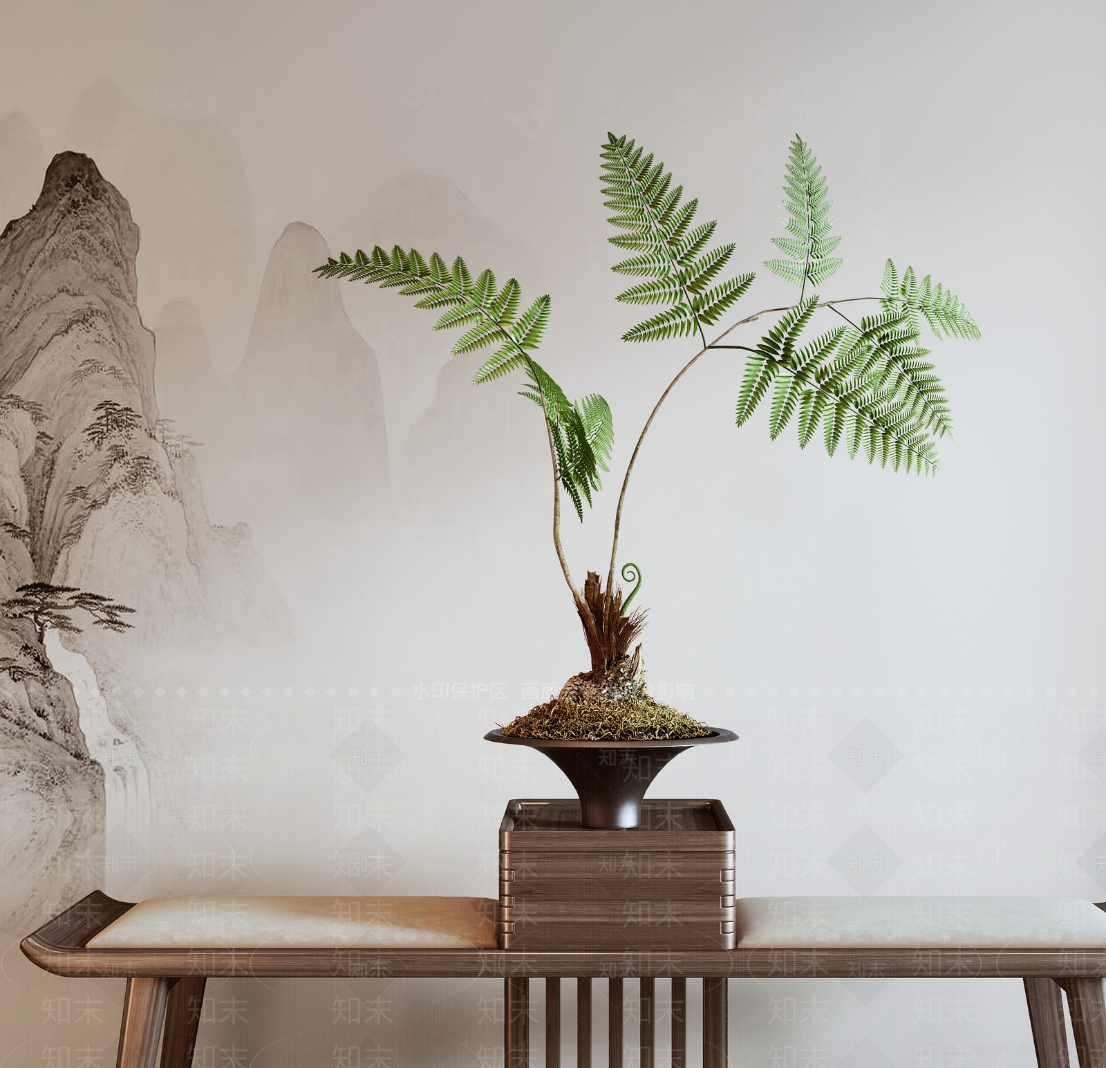 新中式蕨类绿植盆景3D模型下载【ID:1153409336】